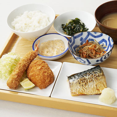 有頭海老フライとお刺身定食